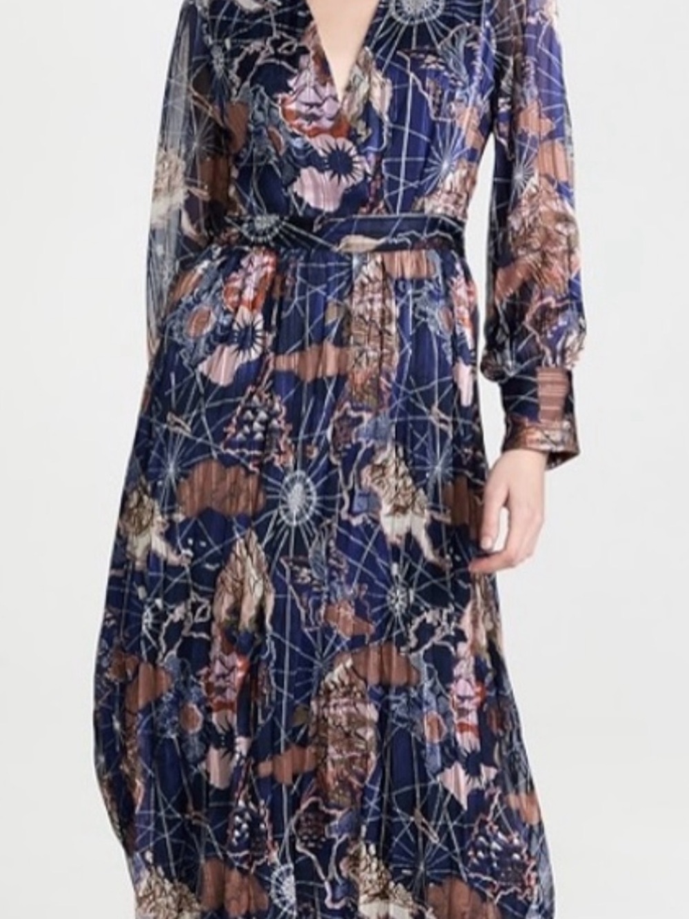 Scotch & Soda Navy Floral-Abstract Long Sleeve Maxi Dress